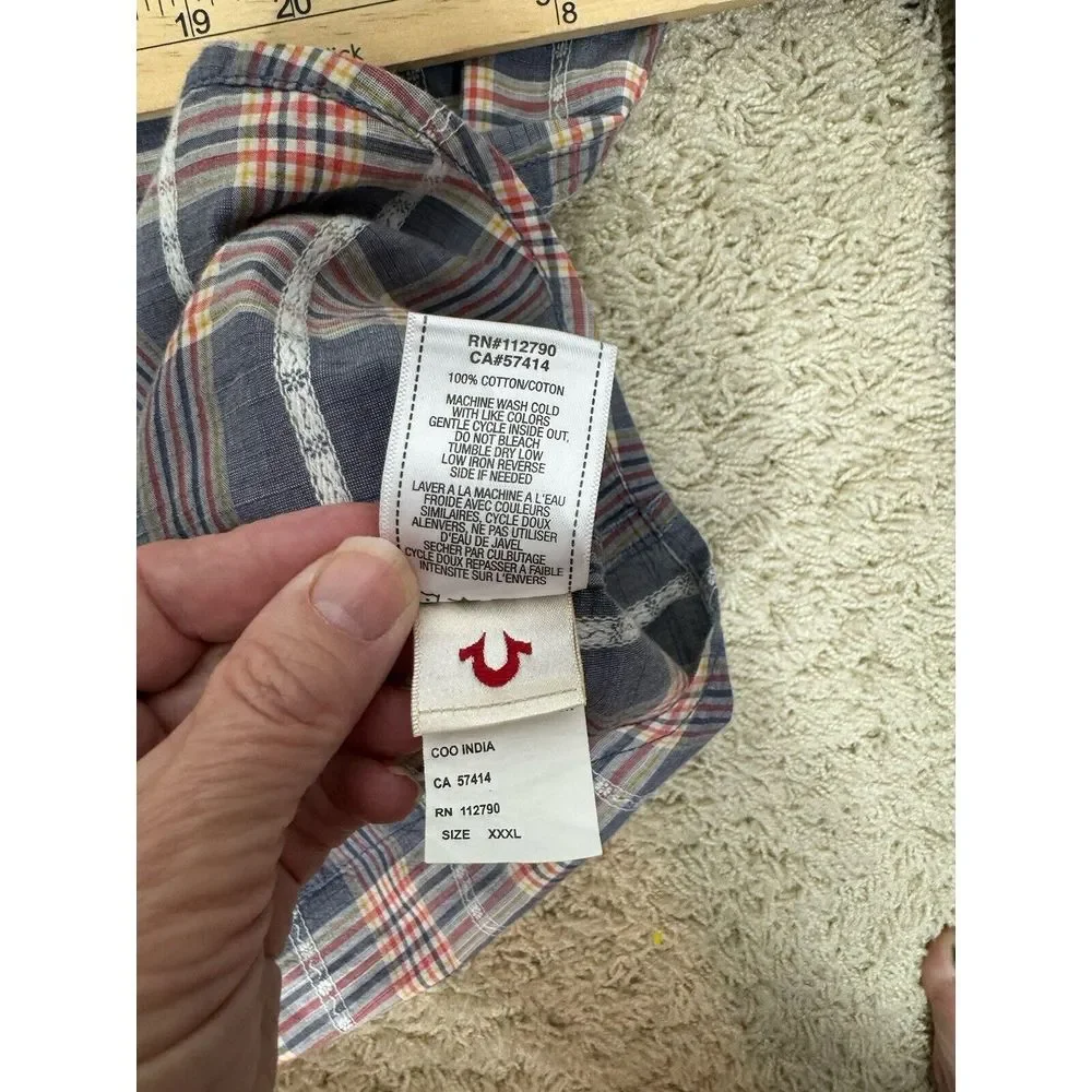 True Religion Multicolor‎ Plaid Horseshoe Western Pearl Snap Shirt Size XXXL